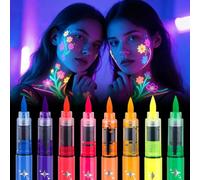 Teokantz Glow in the Dark Face Paint Pens 8 Color UV Neon Body Markers Face Paint Pens Glow under Blacklight, Washable Temporary Tattoo Pens for Valentine Easter Halloween Music Festivals Party