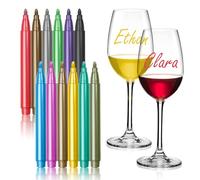 Teokantz Wine Glass Marker Pens, Pack of 12 Glass Pens for Parties & Celebrations, Glass Pens with Washable Ink, Ideal for Glass Labelling, Windows, Porcelain, Plastic, Birthday Events