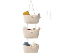 TeoKJ 3-Tier Cotton Rope Baskets with Button Strap Over the Door Wall Hanging Baskets for Nursery, Living Room, Bathroom, Door Storage Organizer for Decoration-White