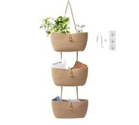 TeoKJ 3-Tier Cotton Rope Baskets with Button Strap Over the Door Wall Hanging Baskets for Nursery, Living Room, Bathroom, Door Storage Organizer for Decoration-Jute