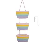 TeoKJ Hanging Basket for the Door, 3-Tier Wall Organiser, Hanging Organiser, Storage Baskets, Made of Cotton Rope, Woven with Hooks for Wall, Hanging Shelf Bathroom, Decorative Hanging Kitchen Baskets