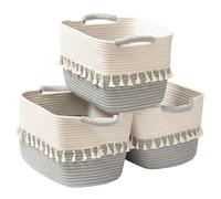 TeoKJ Woven Baskets for Storage, Cotton Rope Baskets 3 pack with Handles for Organizing, Cute Basket for Nursery, Living Room, 15"x10"x9" White & Gray