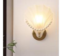 Teokszn White Sea Shell Light Frosted Glass Lamp with Pearl Accents Nordic Wall for Bedroom Bathroom Hallway