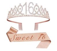 teokyat Birthday Crown - Sweet 16, Decoration 16th Birthday Girl, Birthday Crown Girl and Sash for Birthday Girl Party Decorations Gifts