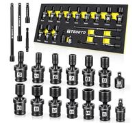 TEOOTD 18 PCS 1/4-Inch Drive Swivel Socket Set, Metric Universal Impact Socket Set, 6-Point, 5-15mm, CR-MO Flexible Wobble Sockets,with 2" 4" 6" Extension Bars and Adapter