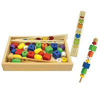 Teorema 40552 Wooden Stacking Montessori Children's Toy Cutters, Coloured Beads, Learn Shapes and Colours