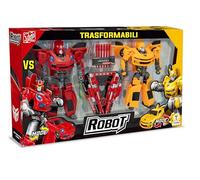 Teorema Giocattoli, Transforming Robot Battle VS Set of 2 Robot Action Figures, Convertible into Sports Car, Children's Game with Weapons and Accessories Included