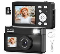 Teoryieer Digital Camera 4K 64MP Compact Camera Digital with 32GB Card Anti-Shake, 18X Zoom Vlogging Camera for Teens Beginner Adults Black