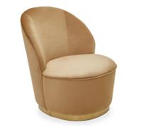 teos beige plush velvet swivel tub chair with gold base