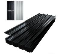 TEOV 24 Pack Metal Corrugated Roofing Sheets 115x45CM | 0.25mm Thick Trapezoidal Roof Plates Waterproof for Carports, Tool Sheds, Greenhouses & Wall Cladding (Black)