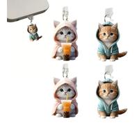 TEOZBLU 4 Pieces of USB C Dust Plugs for iPhone 16 15 Pro Max, Protect the Charging Cover from Dust Plugs USB C Dust Plug - with Cat Pendant