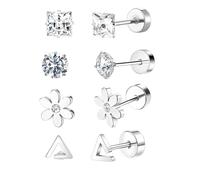 TEOZBLU 8 Piece Piercing Ear Tragus Piercing Silver Lip Piercing Tragus Piercing Ear Piercing Helix Piercings Nose Piercing Surgical Steel Jewellery Set 8 mm 20G Bar with Zirconia for Men and Women