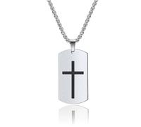 TEOZBLU Cross Necklace Men's Cross Chain Men's Dog Tag Chain Cross Chain for Men Silver Stainless Steel Crucifix Cross Pendant Silver Chain Christianity Jewellery Cross Necklace Cross Necklace for Men