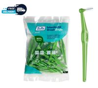 TePe Interdental Brush Angle, Angled Dental Brush for Teeth Cleaning, Pack of 25, 0.8 mm, Large Gaps, Green, Size 5