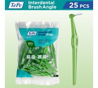 TePe Interdental Brush Angle, Angled Dental Brush for Teeth Cleaning, Pack of 25, 0.8 mm, Large Gaps, Green, Size 5
