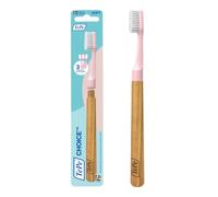 TePe Choice Toothbrush, Soft, Pink, 1pc Wooden Handle, 3pcs Brush Heads, Soft Bristle Toothbrush, Good for Teeth Cleaning and Plaque Removal