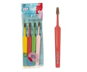 TePe Colour Compact Toothbrush, Extra Soft, 4pcs, Toothbrush for Older Kids and Adults with a Small Brush Head, ensures Gentle Cleaning with Extra Soft filaments