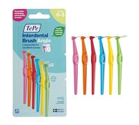 TePe Interdental Brush Angle, Mixed Pack, 0.4-0.8mm/ISO 0-5, 6pcs, Interspace Cleaning, Plaque Remover for Teeth with Narrow to Small Gaps, Carton Pack