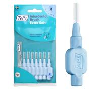 TePe Interdental Brush, Extra Soft, Blue, 0.6mm/ISO 3, 8pcs | Plaque removal, Effective clean between the teeth, for Sensitive gums and teeth, Brush for small gaps
