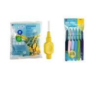 TePe Interdental Brush, Original, Yellow, 0.7mm/ISO 4, 20pcs + TePe Select Toothbrush, Soft, Assorted Colours, 6pcs