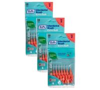TePe Interdental Brushes Red Extra Soft (0.5mm - Size 2) / Simple and Effective Cleaning of interdental Spaces / 1 x 8 Brushes (Pack of 3)