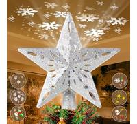 TEPENAR Christmas Tree Topper: Christmas Star Tree Topper Built-in LED Rotating Lights 3D Glitter Dynamic Projection for Xmas Tree Decorations - Silver