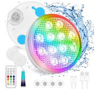 TEPENAR Rechargeable Underwater Pool Light - IP68 Waterproof LED with Remote, 16-Color Changing, Magnetic Hot Tub Lights, USB Charging for Pool/Spa/Party Decor (2 Pack)