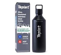 Tepist ThirtyO 30oz Stainless Steel Bottle Compatible with Sodastream Machines | Powder Coated Black | Vacuum Sealed | Double Walled | Leak-Proof | Easy to Carry | Reusable Bottle