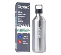 Tepist ThirtyO 30oz Stainless Steel Bottle Compatible with Sodastream Machines | Silver | Vacuum Sealed | Double Walled | Leak-Proof | Easy to Carry | Reusable Bottle