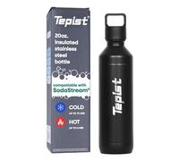 Tepist TwentyO 20oz Stainless Steel Bottle Compatible with Sodastream Machines | Powder Coated Black | Vacuum Sealed | Double Walled | Leak-Proof | Easy to Carry | Reusable Bottle