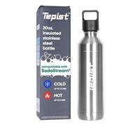 Tepist TwentyO 20oz Stainless Steel Bottle Compatible with Sodastream Machines | Silver | Vacuum Sealed | Double Walled | Leak-Proof | Easy to Carry | Reusable Bottle