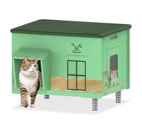 Tepoal Indestructible Large Heated Cat House for Outside Winter, 100% Waterproof & Insulated Outdoor Cat House with Safe Escape Door, Elevated Feral Cat Shelter with Heater for Stray Kitty 20"*16"*20"