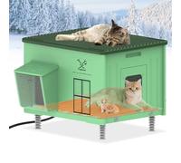 Tepoal Indestructible Large Heated Cat House for Outside Winter, 100% Waterproof & Insulated Outdoor Cat House with Safe Escape Door, Elevated Feral Cat Shelter with Heater for Stray Kitty 20"*16"*20"
