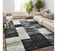Tepook Modern Area Rug for Living Room, 5x7 Geometric Large Rugs for Bedroom, Washable Patchwork Rug Indoor Non-Slip Throw Carpets for Dining Room Office Farmhouse Home Decor, Black and White