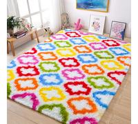 Tepook Soft Rainbow Rug for Girls, Indoor Modern Fluffy Bedroom Rug, Plush Comfy Kids Rug for Playroom Teen's Room Nursery Shaggy Geometric Moroccan Rugs Colorful Home Decor, 4 X 6 ft