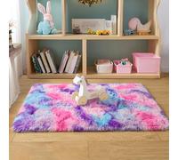 Tepook Soft Rainbow Rug for Girls Room, Cute Fluffy Girls Bedroom Rugs, 2x3 Feet Shaggy Princess Rug Colorful Carpet for Kids Teens Toddler Playroom Nursery Reading Nook, Hot Pink