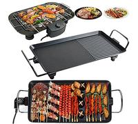 Teppanyaki Grill Pan Indoor Smokeless Electric Grill Electric Table Top Grill Griddle Hot Plate Cooking Grill Non-Stick Barbecue Grill Pan with Fat Drip Tray & Temperature Adjustment, Large 48x27x8cm
