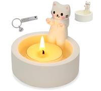 Teppellze Cat Candle Holder Cute Kitty Cartoon Kitten Candle Holder Warming Paws Plaster Handmade Tea Light Candle Sticks Holder Home Decor Gifts for Cat Lovers with Keychain for Free.