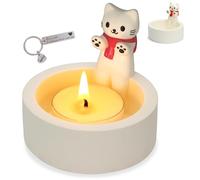 Teppellze Cat Candle Holder Cute Kitty Cartoon Kitten Candle Holder Warming Paws Plaster Handmade Tea Light Candle Sticks Holder Home Decor Gifts for Cat Lovers with Keychain for Free.