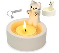 Teppellze Cat Candle Holder Cute Kitty Cartoon Kitten Candle Holder Warming Paws Plaster Handmade Tea Light Candle Sticks Holder Home Decor Gifts for Cat Lovers with Keychain for Free.