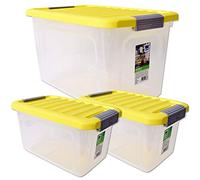 teprovo KIS Set of 3 Clear Storage Boxes Lid Stacking Container Organiser Box 5 Litres 15 Litres Multicoloured