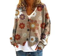 TEPTDirio Cardigans for Women UK Cute Floral Print Buttons for Cardigan Colour Blocking Plus Size Crochet Cardiganes Casual V Neck Ladies Jumpers Spring Fall Loose Long Sleeve Tops Women Sale
