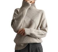 TEPTDirio Cashmere Jumpers Ladies Long Sleeve Plus Size Autumn Sweaters Womens Turtleneck Sweaters Ladies Loose Crew Neck Thick Knitted Jumpers Autumn Winter Casual Cotton Tops for Women UK