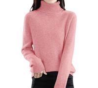 TEPTDirio Cashmere Jumpers Ladies Long Sleeve Plus Size Autumn Sweaters Womens Turtleneck Sweaters Ladies Loose Crew Neck Thick Knitted Jumpers Autumn Winter Casual Cotton Tops for Women UK Pink