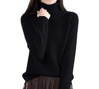 TEPTDirio Cashmere Jumpers Ladies Long Sleeve Plus Size Autumn Sweaters Womens Turtleneck Sweaters Ladies Loose Crew Neck Thick Knitted Jumpers Autumn Winter Casual Cotton Tops for Women UK Black