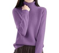 TEPTDirio Cashmere Jumpers Ladies Long Sleeve Plus Size Autumn Sweaters Womens Turtleneck Sweaters Ladies Loose Crew Neck Thick Knitted Jumpers Autumn Winter Casual Cotton Tops for Women UK Purple