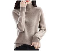TEPTDirio Cashmere Jumpers Ladies Long Sleeve Plus Size Autumn Sweaters Womens Turtleneck Sweaters Ladies Loose Crew Neck Thick Knitted Jumpers Autumn Winter Casual Cotton Tops for Women UK Khaki
