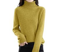 TEPTDirio Cashmere Jumpers Ladies Long Sleeve Plus Size Autumn Sweaters Womens Turtleneck Sweaters Ladies Loose Crew Neck Thick Knitted Jumpers Autumn Winter Casual Cotton Tops for Women UK Yellow