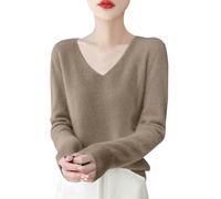 TEPTDirio Cashmere Jumpers Ladies Long Sleeve V Neck Autumn Sweaters Women Fashionable Plus Size Wool Jumpers Solid Color Knitted Base Sweaters Autumn Winter Casual Womens Clothes UK Khaki