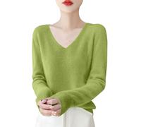 TEPTDirio Cashmere Jumpers Ladies Long Sleeve V Neck Autumn Sweaters Women Fashionable Plus Size Wool Jumpers Solid Color Knitted Base Sweaters Autumn Winter Casual Womens Clothes UK Green